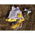 grey & yellow chevron baby girls swing top set swing outfits with matching necklace and headband set
